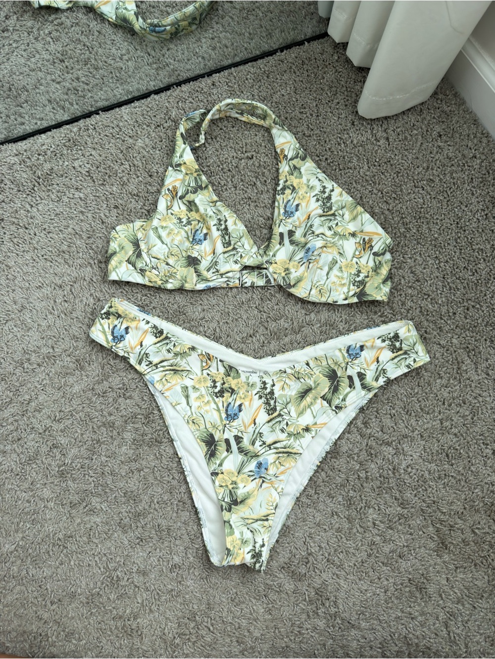Abercrombie & Fitch Floral Bikini Bottoms in White, Yellow & Green